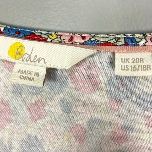 Boden V-Neck Jersey Dress Women’s Size 16 Riviera Blue Floral Stretch Knit Retro - Picture 10 of 12